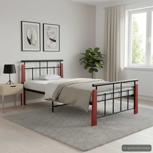 vidaXL Bed Frame Black Powder-coated metal Twin Bed Frame Rectangular