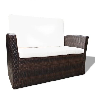 vidaXL 4 Piece Patio lounge set with Cushions Poly Rattan Brown