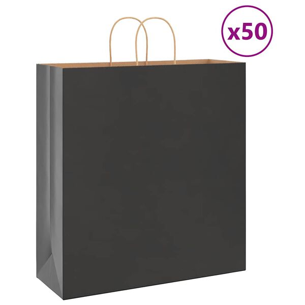 vidaXL Paper Bags 50 pcs with Handles Black 45x17x48 cm