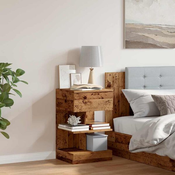 vidaXL Bedside Cabinet Old wood Engineered wood Regular Bedside Cabinet