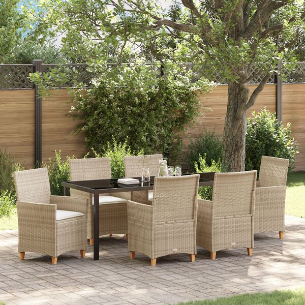vidaXL Garden Dining Set 7 pcs Beige Poly Rattan