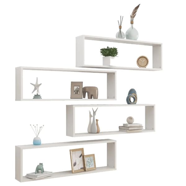 vidaXL Wall Shelf Set of 4 High gloss white Engineered wood