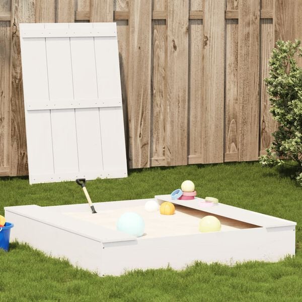 vidaXL Sandpit White Solid Pine Wood Medium Durable Wooden Sandpit