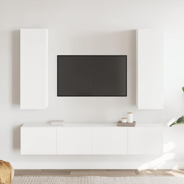 vidaXL TV Cabinet Set of 4 White Engineered Wood Medium TV Cabinet