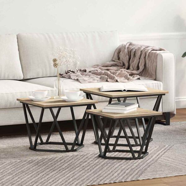 vidaXL Coffee Table 3 pcs Sonoma oak 19.7" x 19.7" x 15.7