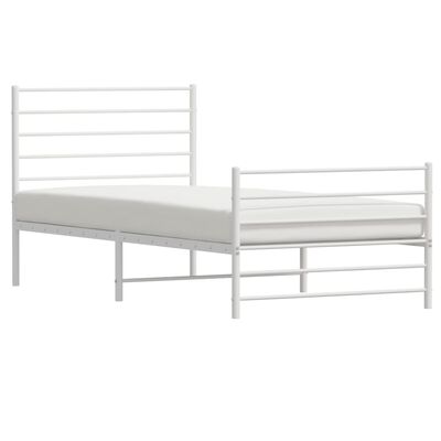 vidaXL Metal Bed Frame with Headboard and Footboard White 39.4"x78.7"