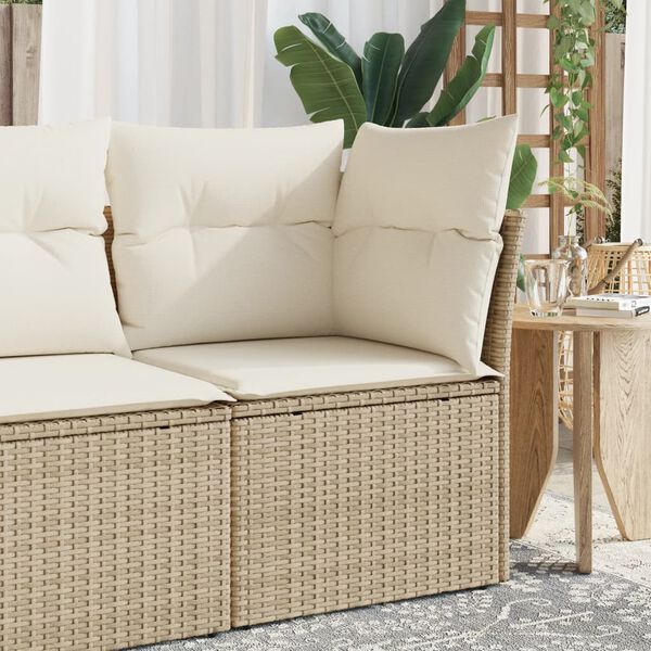 vidaXL Garden Sofa Beige Poly Rattan, Powder-Coated Steel, Polyester