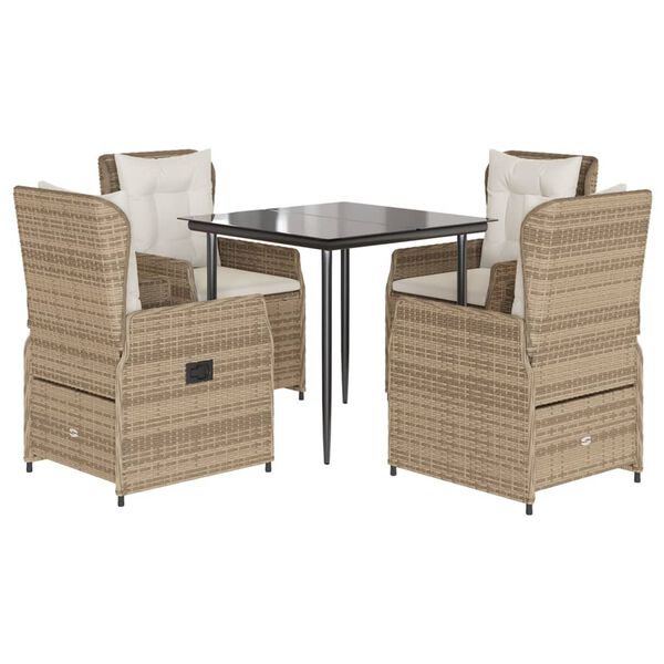 vidaXL 5 Piece Patio Dining Set with Cushions Beige Poly Rattan