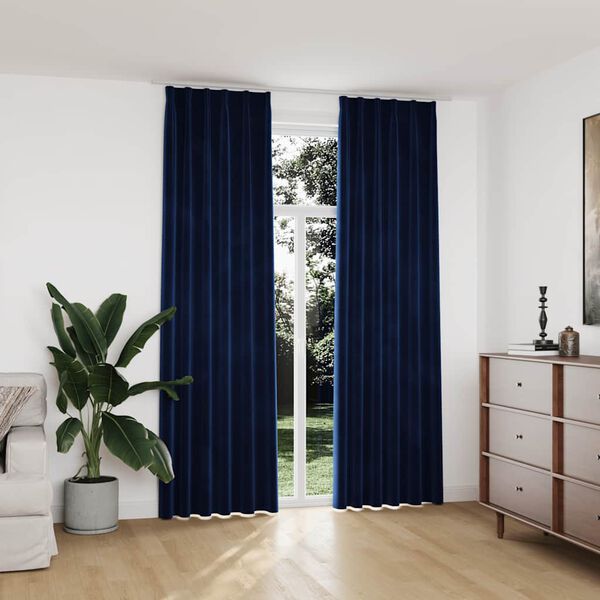 vidaXL Blackout Curtains 2 pcs with Hooks Velvet Dark Blue 55.1x96.5"