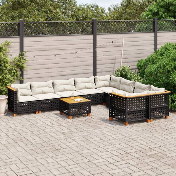 vidaXL Garden Sofa Set Black with cream white cushions