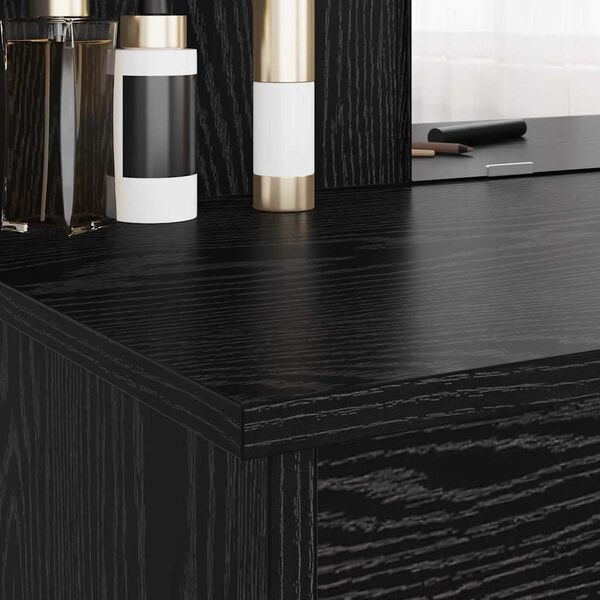 vidaXL Dressing Table with Mirror Black Oak 37.80 x 15.35 x 55.91 in