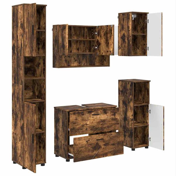 vidaXL Bathroom Furniture Set 5 pcs Smoked oak Engineered wood