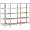 vidaXL 5-Layer Heavy-duty Shelves 3 pcs Silver Steel&Engineered Wood