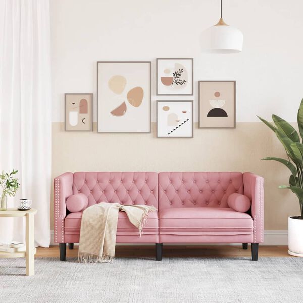 vidaXL Chesterfield Sofa with Bolsters 2-Seater Pink Velvet