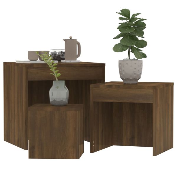 vidaXL Nesting Table Set of 3 Brown oak Engineered wood