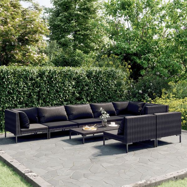 vidaXL Garden Lounge Set Dark Grey Powder-coated steel, half-round PE rattan