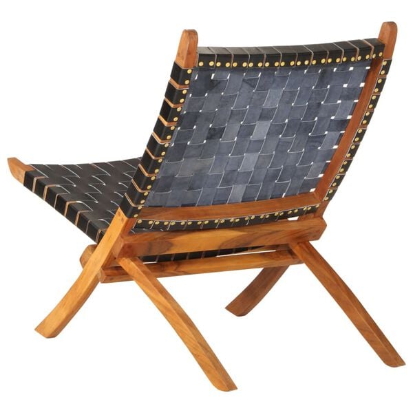 vidaXL Relaxing Chair Black Goat leather, solid acacia wood Standard