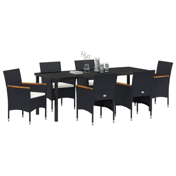 vidaXL Garden Dining Set with Cushion 7 pcs Black Poly Rattan