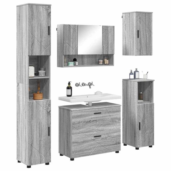 vidaXL Bathroom Furniture Set 5 pcs Grey sonoma Engineered wood