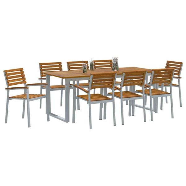 vidaXL Garden Dining Set 9 pcs Grey Solid Acacia Wood