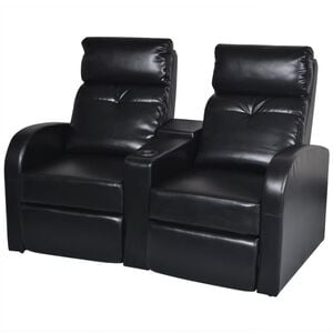 vidaXL Recliner Sofa Black Artificial Leather, Wooden Frame 2-Seater
