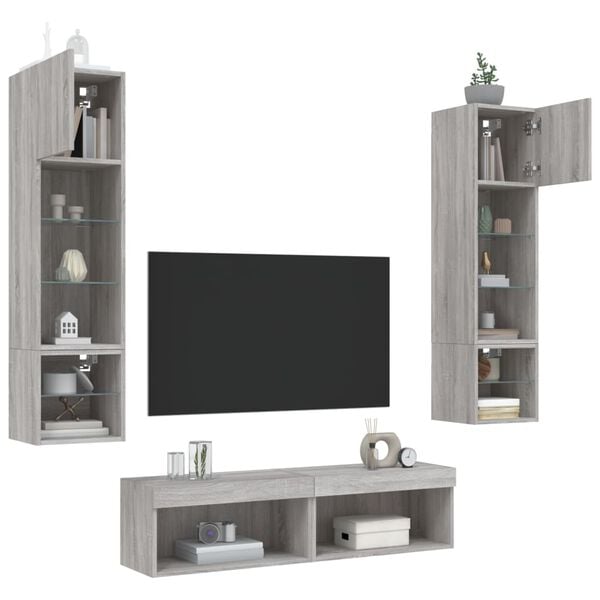 vidaXL 6 Piece TV Wall Units with LED Gray Sonoma Engineered Wood