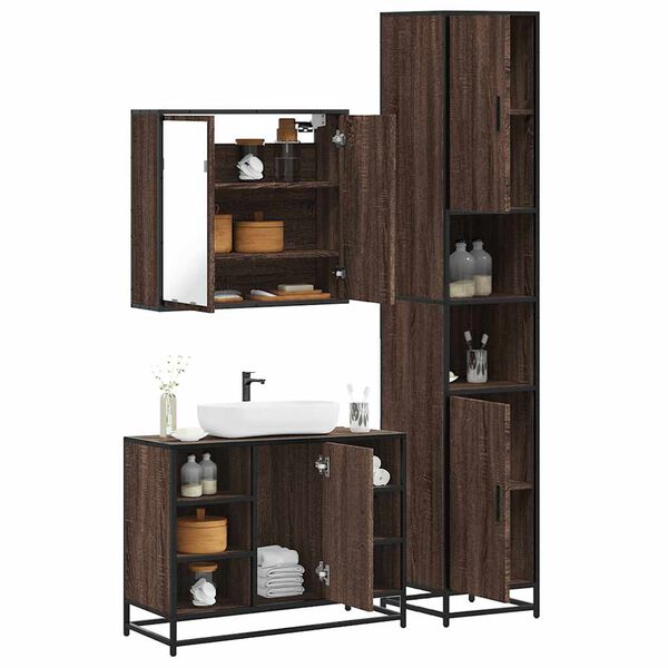 vidaXL Bathroom Furniture Set Brown Oak Engineered wood, metal, glass