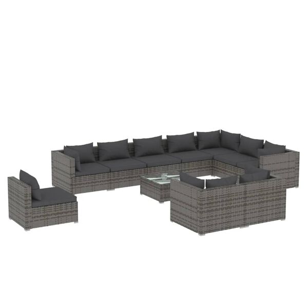 vidaXL Garden Lounge Set Grey PE rattan, powder-coated steel, plastic, glass
