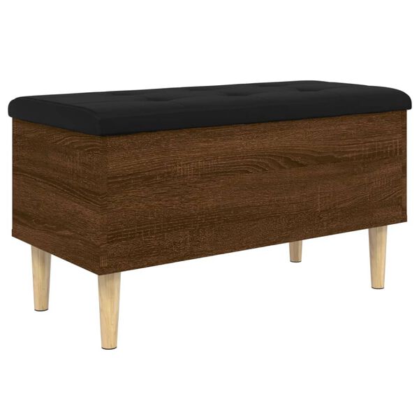 vidaXL Storage Bench Brown Oak, Black Engineered wood, Faux leather Medium