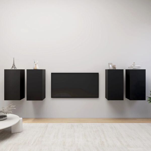 vidaXL TV Cabinet Set of 4 Black Engineered wood 4 pcs set Sleek