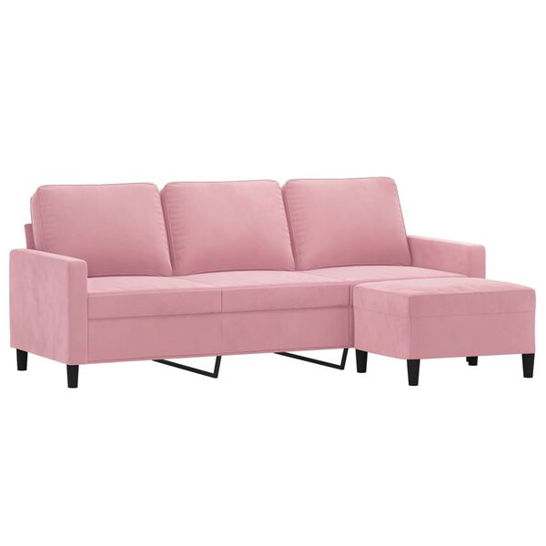 vidaXL 3-Seater Sofa with Footstool Pink 70.9" Velvet