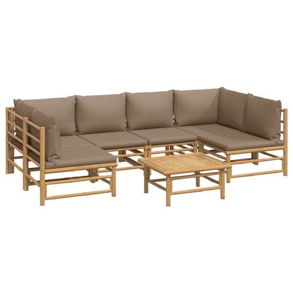 vidaXL Garden Lounge Set Natural Bamboo Bamboo, Polyester Medium Modular