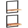 vidaXL Wall Shelf Set of 2 Brown, Black Solid Acacia wood, Steel Medium