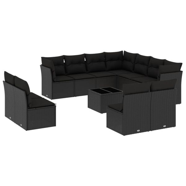 vidaXL Garden Sofa Set Black PE rattan, powder-coated steel, tempered glass