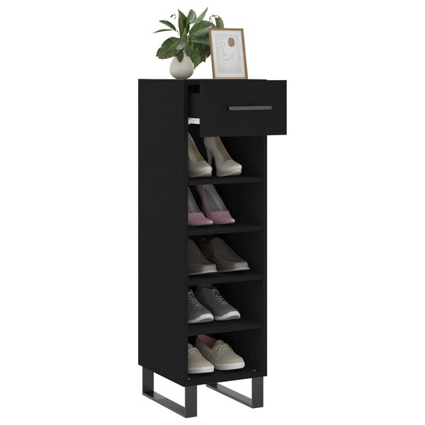 vidaXL Shoe Cabinet Black Engineered Wood, Iron Medium Shoe Cabinet