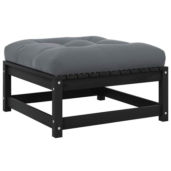 vidaXL Wooden Footstool Black Solid pinewood, fabric (100% polyester)