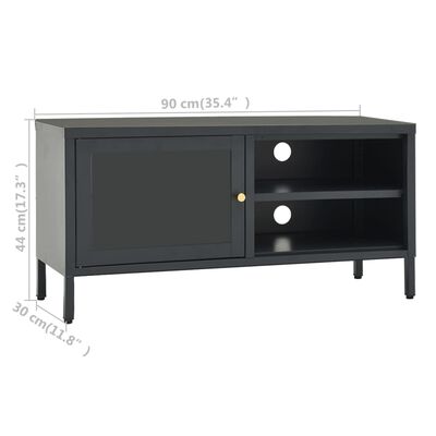 vidaXL TV Cabinet Anthracite 35.4"x11.8"x17.3" Steel and Glass