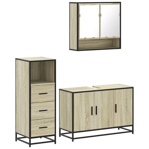 vidaXL Bathroom Furniture Set Sonoma Oak Engineered Wood, Metal, Glass