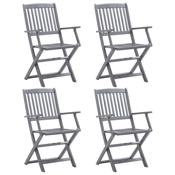 vidaXL Outdoor Chair Set of 4 Grey Solid Acacia wood Standard Foldable