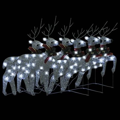 vidaXL Christmas Reindeers 6 pcs Silver 120 LEDs