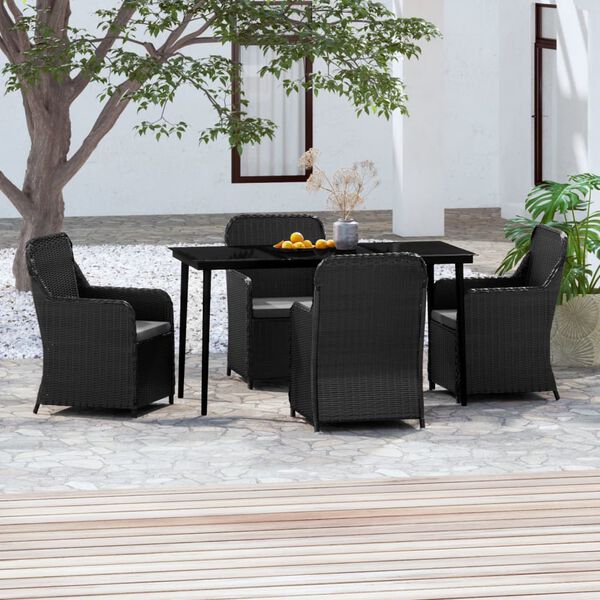 vidaXL Garden Dining Set Black Poly rattan, Powder-coated steel, Glass
