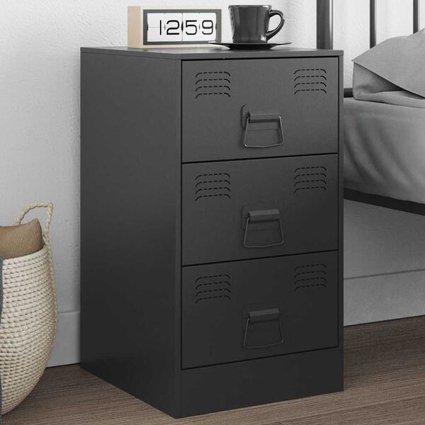 vidaXL Bedside Cabinet Black Cold-rolled steel Standard Bedside Cabinet