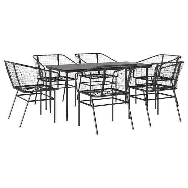 vidaXL 7 Piece Patio Dining Set Black Poly Rattan Glass