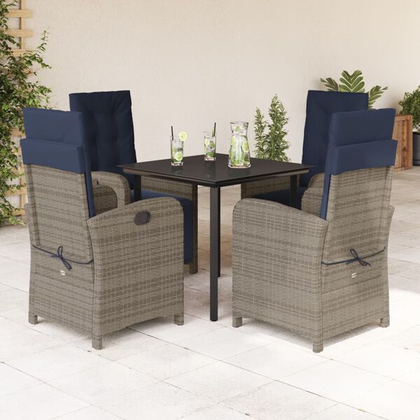 vidaXL Garden Dining Set Grey PE Rattan 5 Piece Multi-Position Backrest