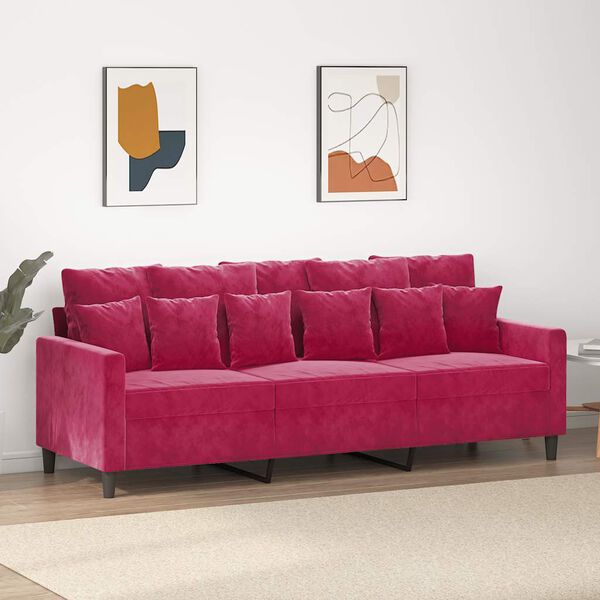 vidaXL 3-seater Sofa Wine red Velvet (100% polyester), metal, textilene