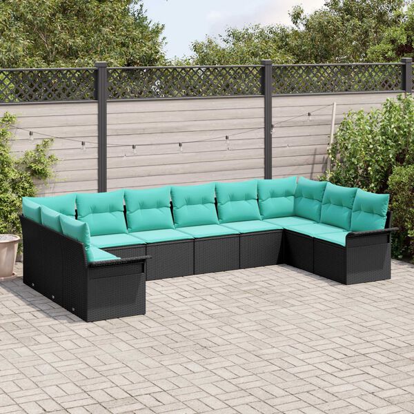 vidaXL Garden Sofa Set with Storage 10 pcs Black Poly Rattan