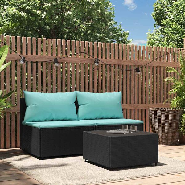 vidaXL Patio Lounge Set Black PE rattan, powder-coated steel, tempered glass