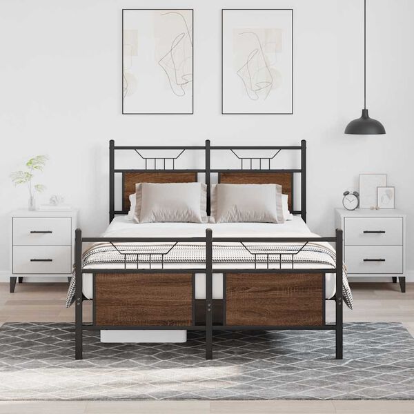 vidaXL Bed Frame Smoked oak Engineered wood and steel Double Bed Frame