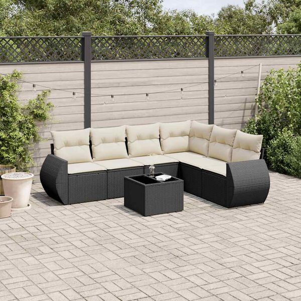 vidaXL Garden Sofa Set Black PE Rattan 7 Piece Set Modular