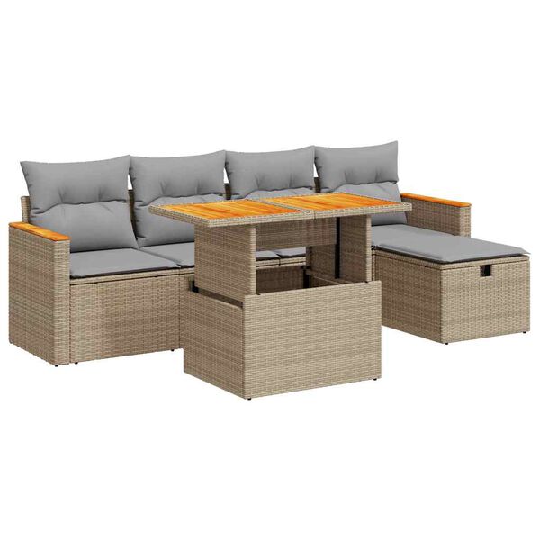 vidaXL Garden Sofa Set Beige, Light Grey PE rattan 6 Piece